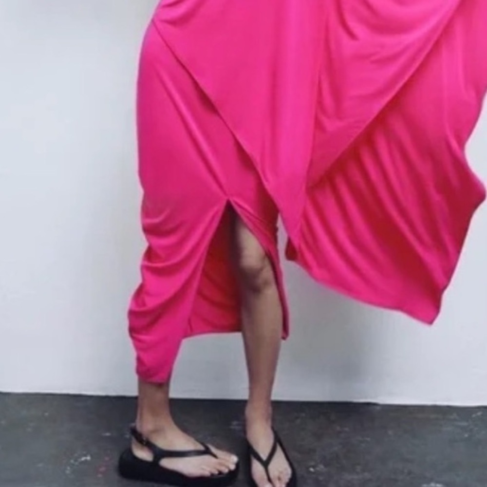 Zara Hot Pink Draped Midi Skirt